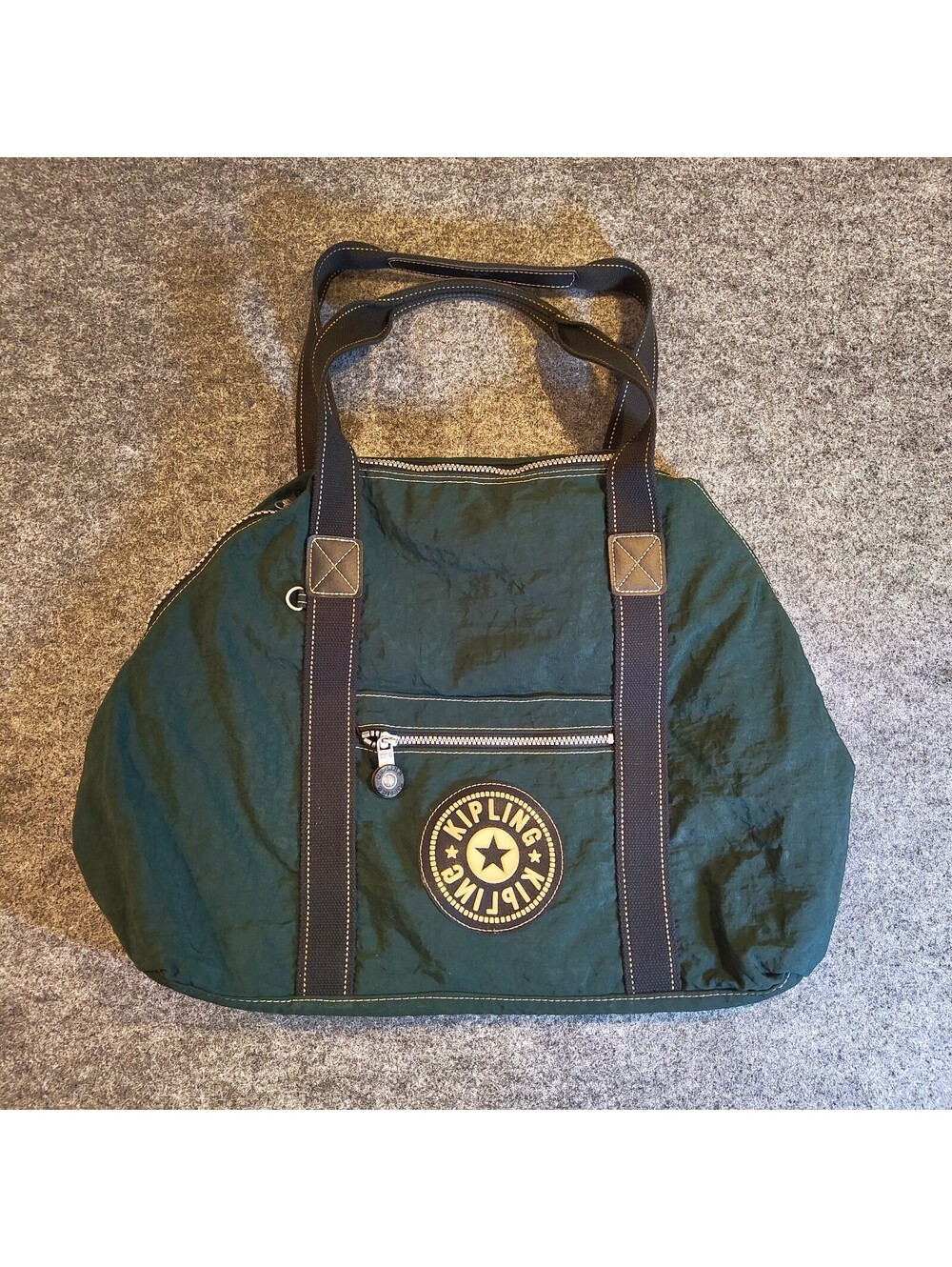Kipling Green Canvas Duffel Tote Bag w/ Monkey Keychain